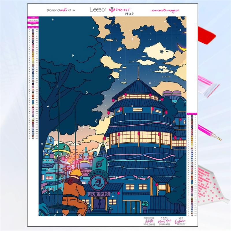 5D Diy Diamond Painting Japanese Anime Building Scene Fantasy Full Rhinestone Mosaic Embroidery Cross Stitch Kit Home Decor Gift