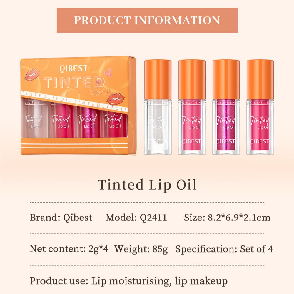 QIBEST Nourishing Shine Lip Oil Hydrating Lip Honey Mirror Lip Oil Repairing Lip Gloss Makeup Set