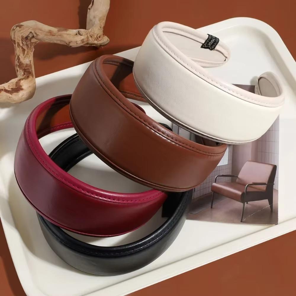 Solid Color PU Leather Hairbands Retro Women Hoop Headband Wide Turbans Women Hair Accessories