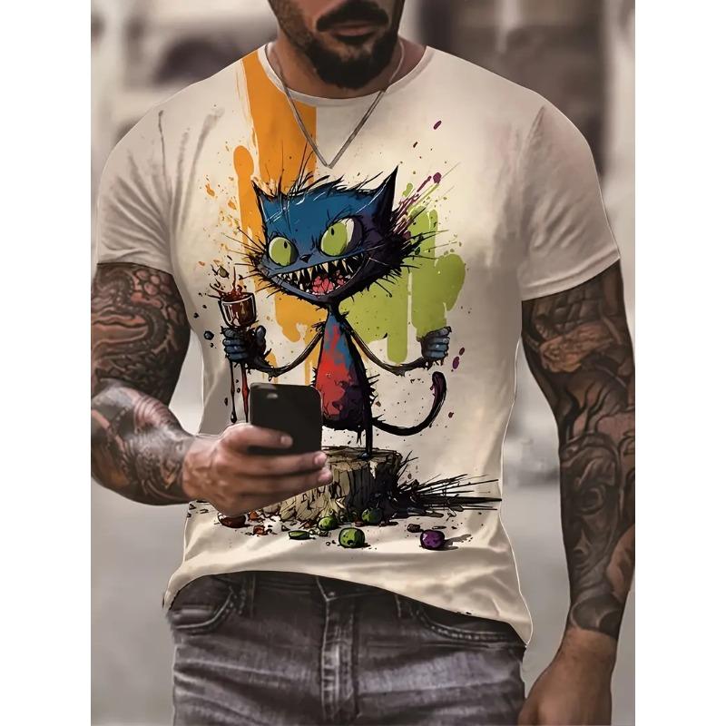 Летняя мужская футболка с коротким рукавом и принтом животных, повседневный свитер с круглым вырезом, модная уличная мужская одежда больших размеров, забавные футболки