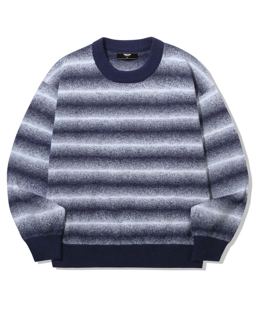 TRILLION Washable Gradient Stripe Crewneck Knit_Navy