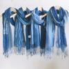65x185cm Gradient Blue Color Linen Soft Scarves Women 100% Linen Scarf Summer Travel Sunscreen Long Shawl Elegant Women Hijab