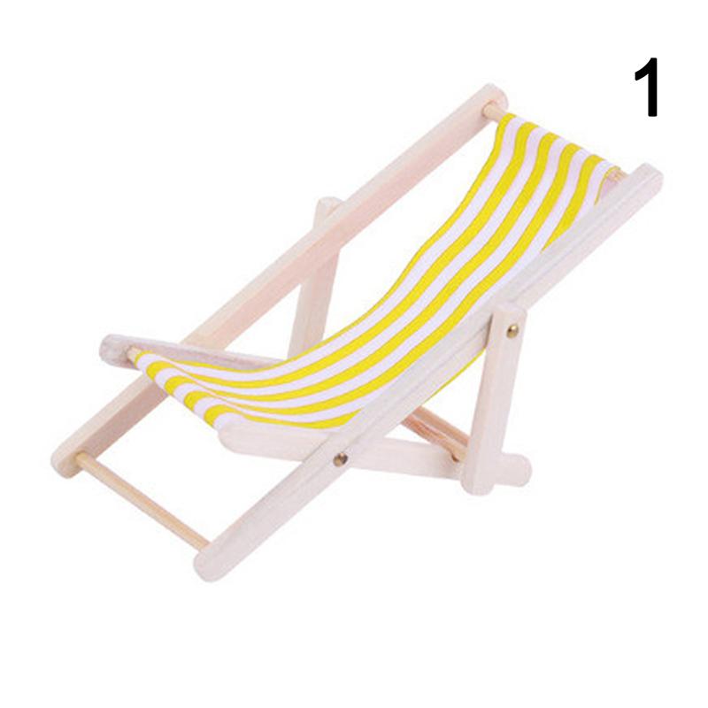 1:12 Mini Foldable Wood Beach Chair Recliner Sunbathing Chair Chaise Dollhouse