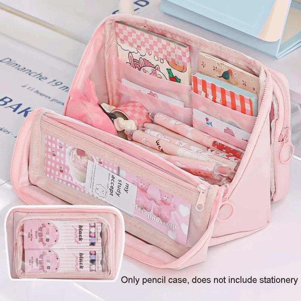 Large Capacity Transparent Pen Bag DIY Stationery Box Cute Transparent Pencil Case  Office