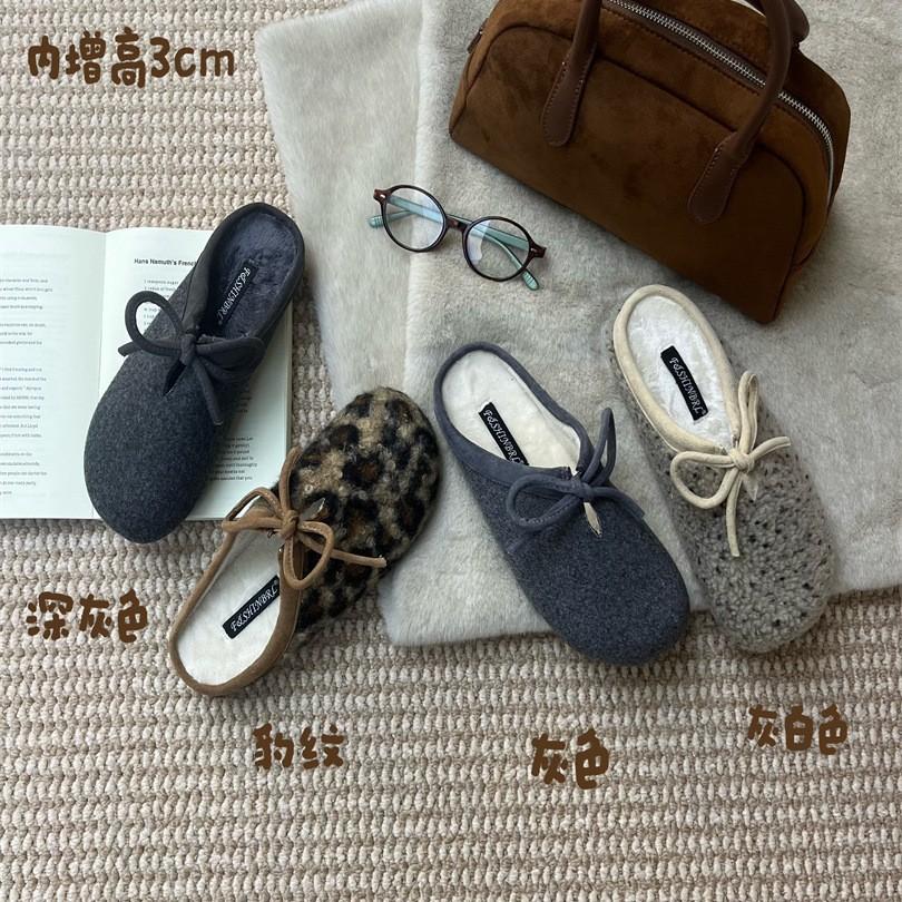French Fairy Style Lamb Wool Lace-up Flat-bottomed Wool Shoes, Women Wear New Lazy One-pedal Thermal Cotton Shoes In Winter