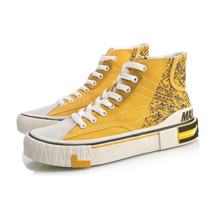 DISHINIMIQI x Li Ning Wave Canvas Hi Устойчивые к скольжению и истиранию Высокие кеды для скейтбординга Женские Желтый Черный AGCQ202-3