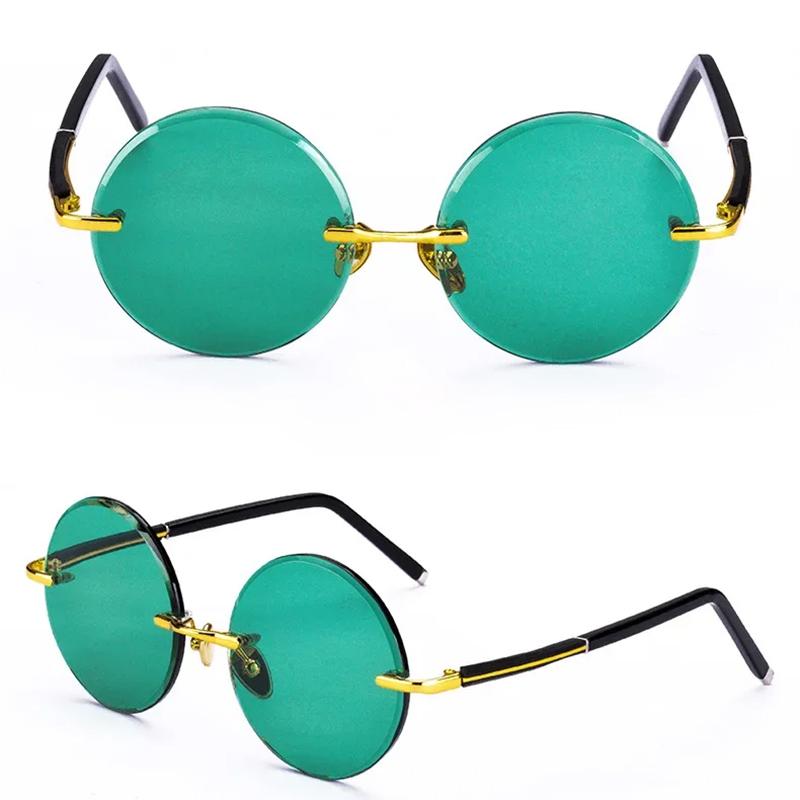 Неполяризованные модные классические солнцезащитные очки без оправы для женщин и мужчин, темно-зеленые линзы, солнцезащитные очки, круглые очки, летние декоративные очки
