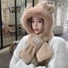 Hat Female Autumn and Winter Cute Thickened Fluffy Scarf Ear Protection Big Head Circumference Show Face Small Atmosphere Scarf Hat