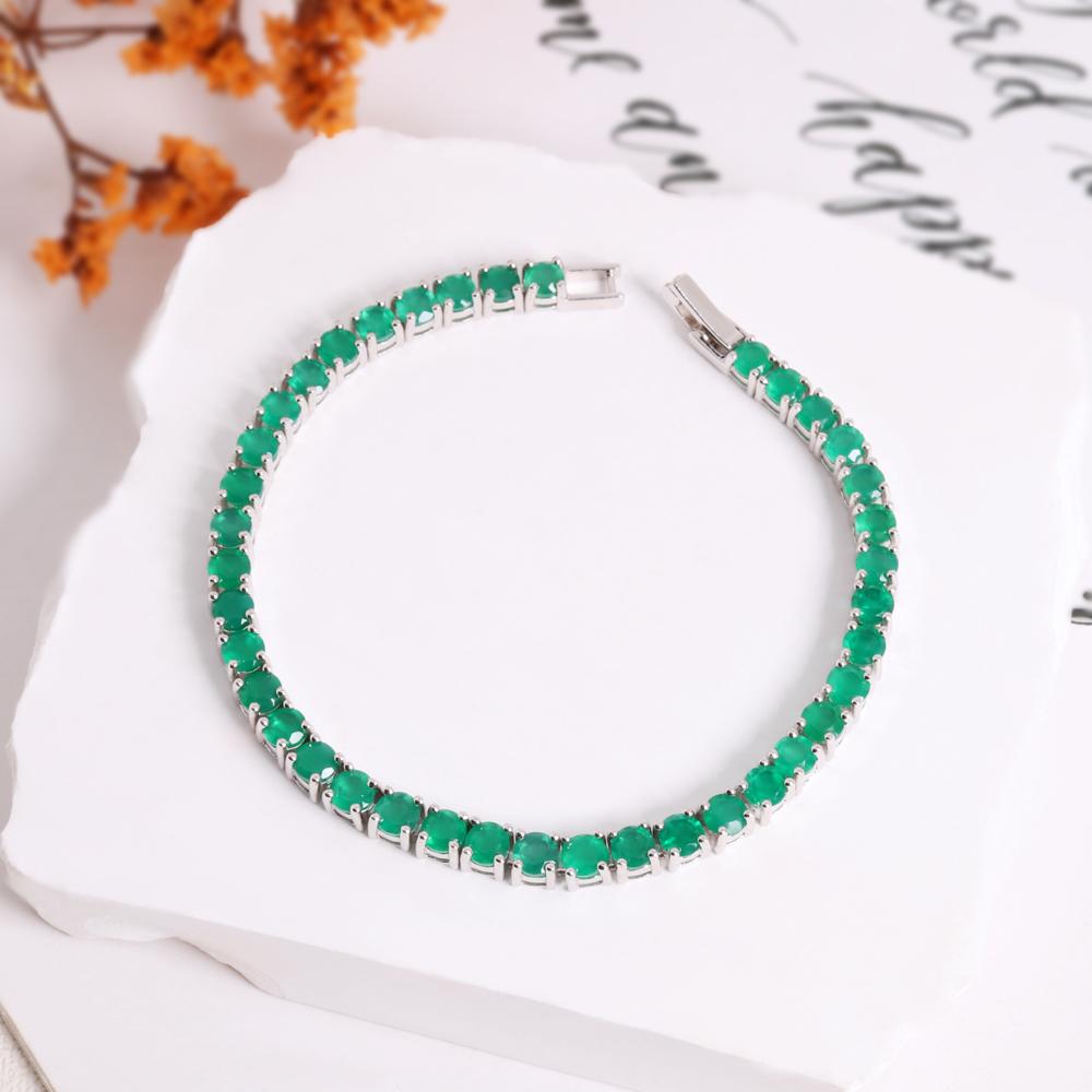 Bolaijewelry Летний элегантный новый стиль, серебряный браслет S925 с натуральным зеленым агатом для женщин и девочек, подарок на помолвку, банкет и день рождения