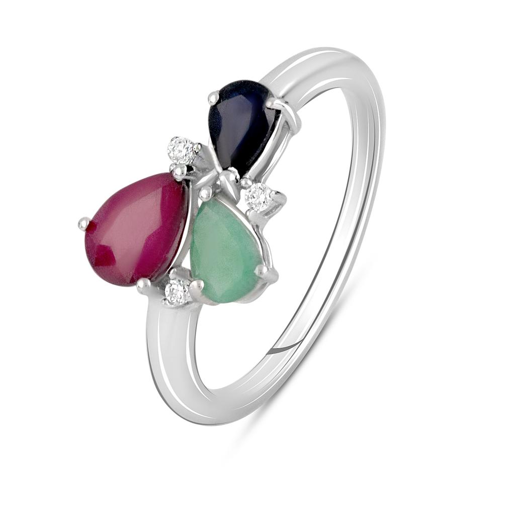 Silver Ring with 1.89ct Natural Ruby, Sapphire, Emerald (2112297) 2.95 Gr. 925 Samples