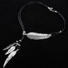 European & American Black Leather Feather Diamond Tassel Necklace - Multi-layer Women's Clavicle & Sweater Chain