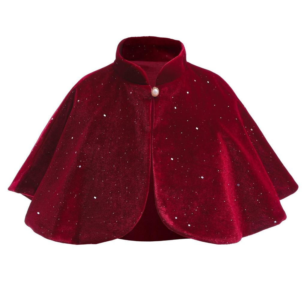 Girls Cape Cloak With Velvet Dress Formal Banquet Outfit