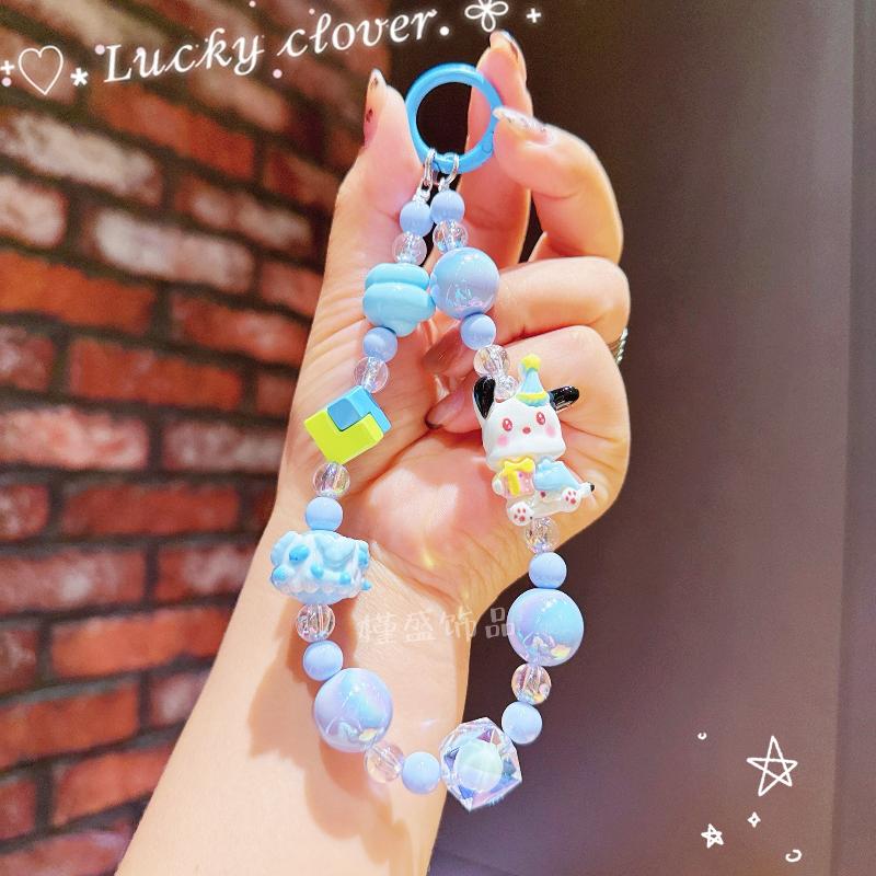 Cute Sanrio Hello Kitty Kuromi Melody Cinnamorol Phone Chain Keychain Phone Case Chain Camera Decoration Pendant Hand Drawn Bead