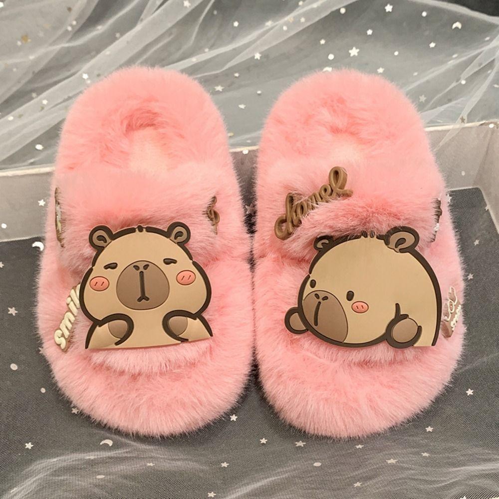Animal Capibara Plush Slippers Kawaii Winter Home Shoes Children Warm Capybara Slippers Girls