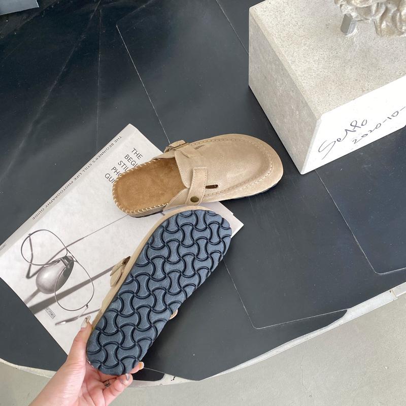 Модные женские тапочки весна 2024 года с закрытым носком из коровьей замши, сандалии-сабо для женщин, ретро-сабо ручной работы в стиле садовых мулов