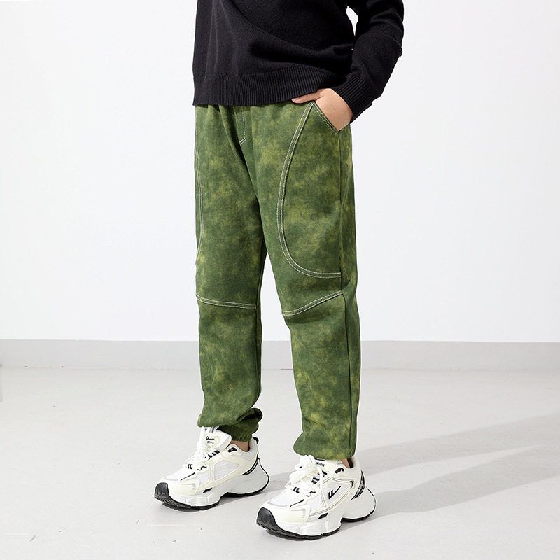 Spring and Autumn Korean Style Children's Casual Long Pants, Big Kids Patchwork Batik Pants, Boys' Camouflage Jogger Sweatpants