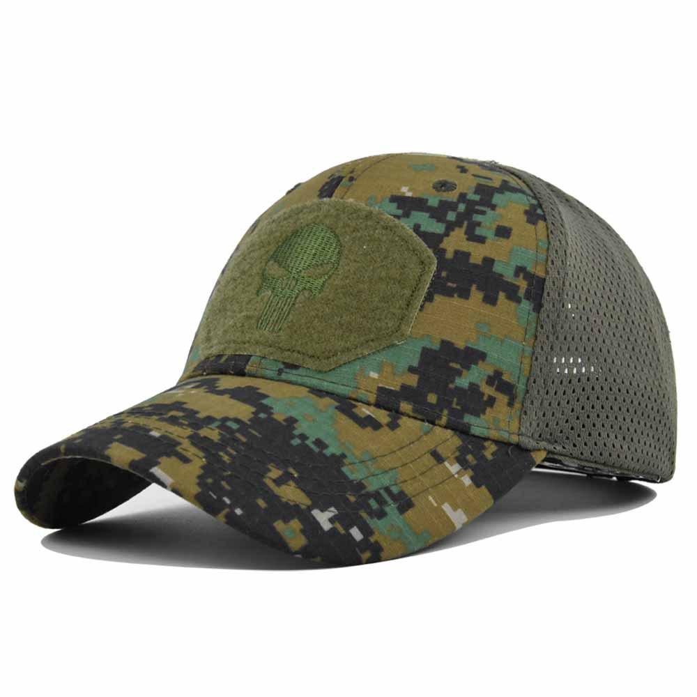 Men Women Skull Print Snapback Cap Outdoors Tactical Camouflage Mesh Baseball Caps Male Summer Sport Hiking Trucker Sunshade Hat