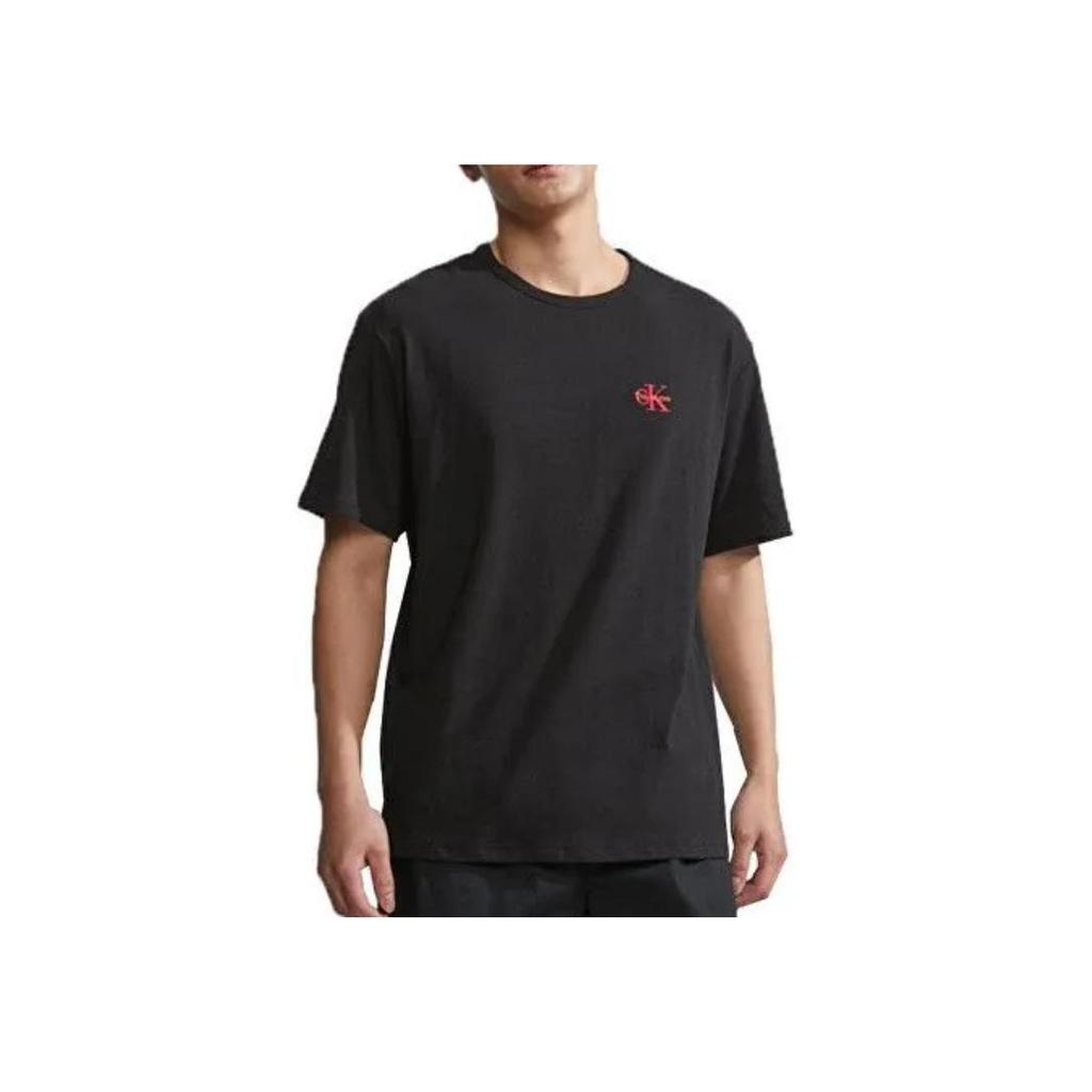 Calvin Klein Однотонная круглая шея с принтом букв Облегающая короткая футболка Мужские топы Черный NM2418E-UB1