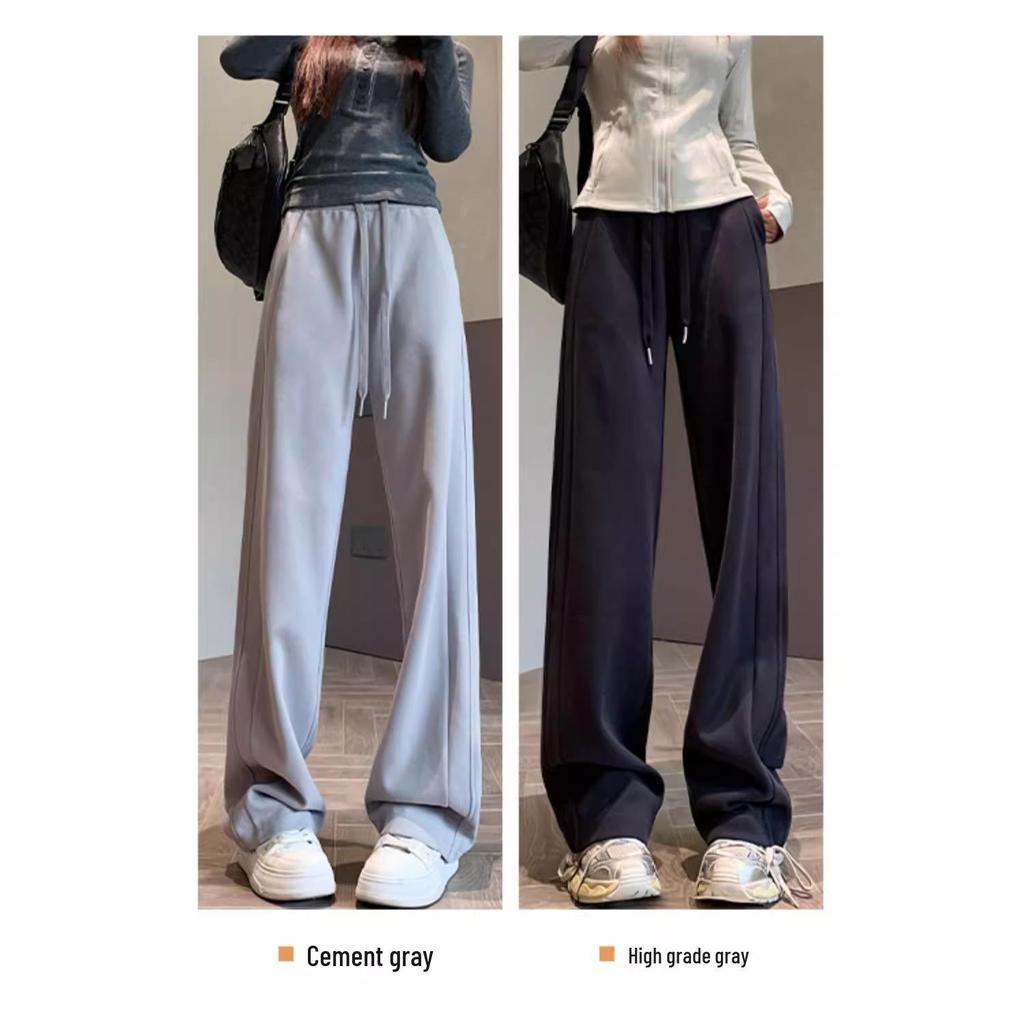 Женские серые широкие спортивные штаны: Весна и Осень 2024 Повседневный Свободный Крой