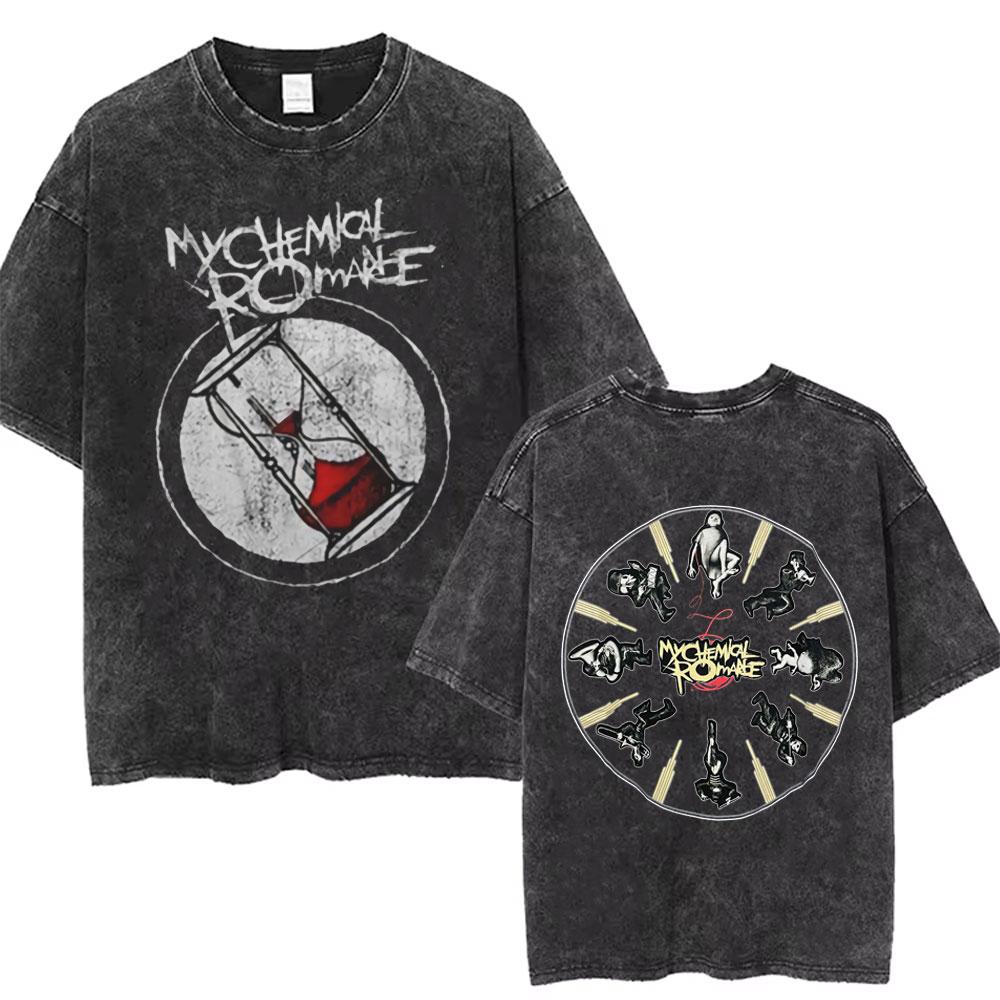 Men Women Punk Emo Rock Oversized Short Sleeve Tops Rock Band My Chemical Romance Washed Vintage Printed T Shirt