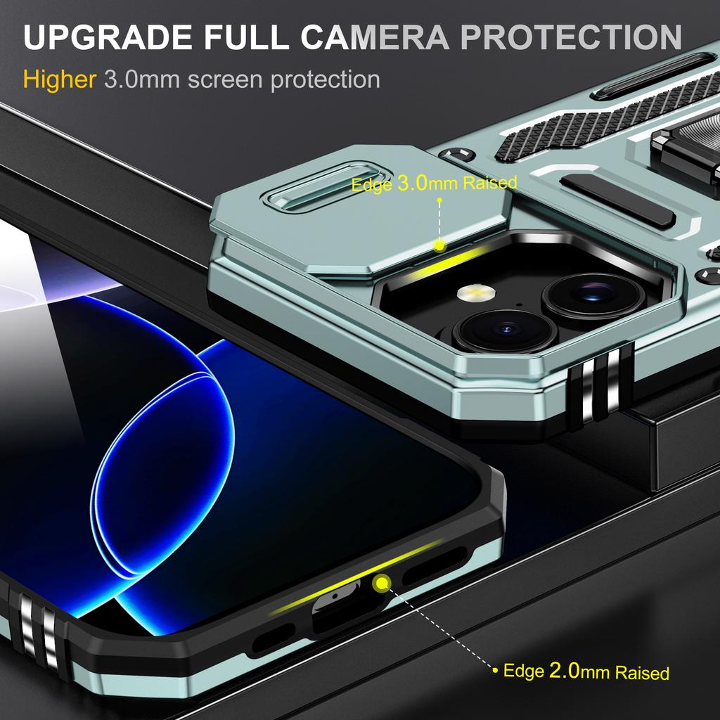 For iPhone 17 Case Kickstand Slide Lens Lid PC+TPU Drop