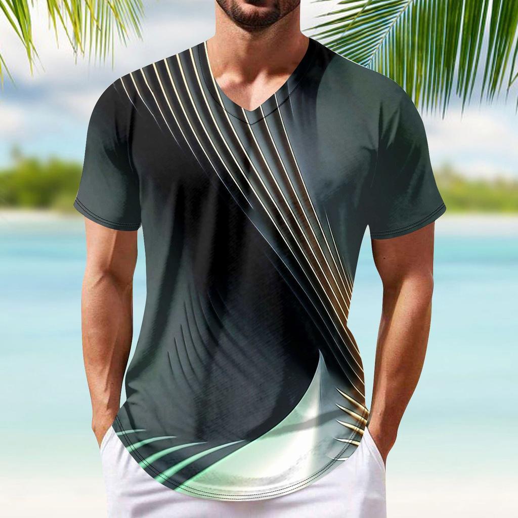 Летняя новая мужская популярная футболка с v-образным вырезом и короткими рукавами с принтом