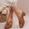 Vintage Round Toe High Heels Sandals Women Classic Solid Color Slippers Women 2025 Summer Open Toe Cross Tie Straps Shoes
