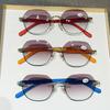 Ретро Круглая Оправа Защита от Солнца Очки для Пресбиопии Модные Спортивные Цветные Блокировки Трендовые Металлические Безободковые HD Очки для Чтения