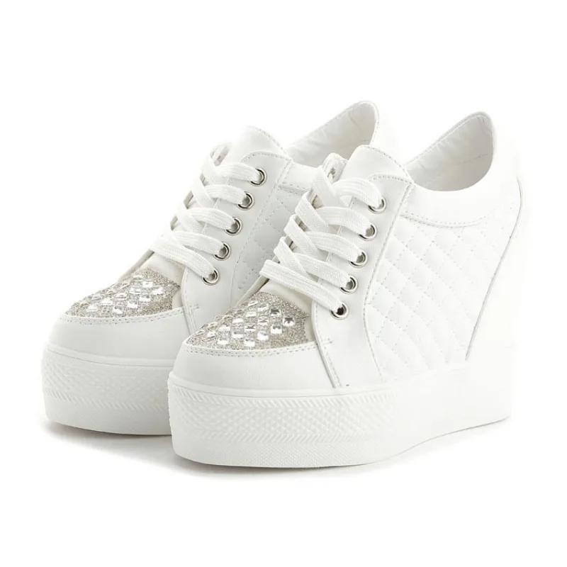 Роскошные женские туфли на танкетке, сетчатые кроссовки с кристаллами, женские модные дизайнерские туфли с цветочным узором, женские туфли на каблуках, увеличивающие рост