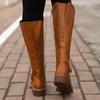 Winter Women's Riding Boots Round Toe Chunky Heel Over-the-Knee High Boots Women's Buckle Platform Shoes Botas Mujer