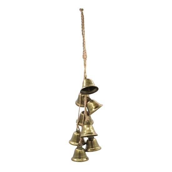 Christmas Bell Pendant Rustic Metal Hanging Decorative Bell with Jute Rope Vintage Wind Chimes Wall Hanging for Home Decor