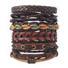 Men's European & American Vintage Woven Cowhide Bracelet Set: Six Multi-Layer Bangles