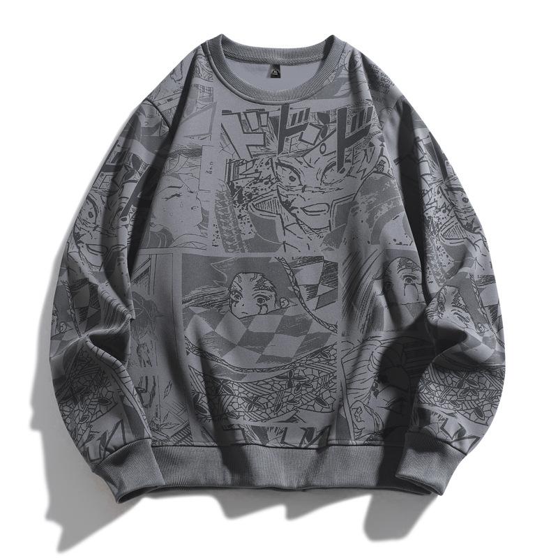 Осень и зима плюс размер тренд полный принт аниме толстовка для мужчин свободный крой