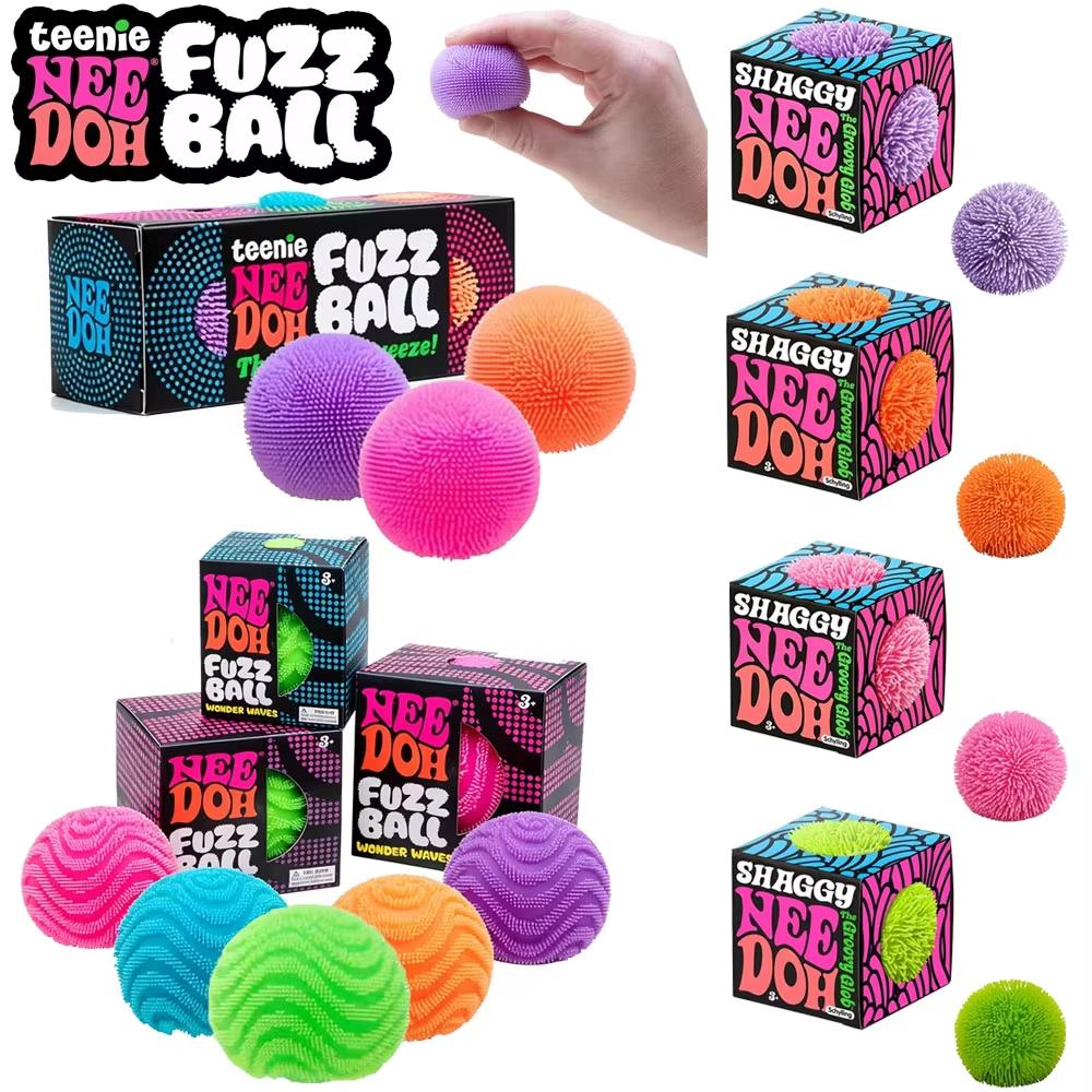 Needoh Шарик-антистресс Fuzz Ball Teenie 3 шт. Мини-игрушка для снятия стресса, сенсорная, сжимаемая, фиджет, растягивающаяся, The Groovy Glob Ball, игрушка из пушистых шариков