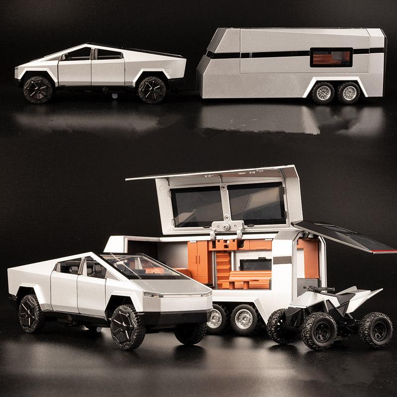 1/32 Cyber Toy Truck Pickup Alloy Car Model Diecasts Off-road Vehicles Truck Car Model Sound Light Kids Toys Gift With Suitcase