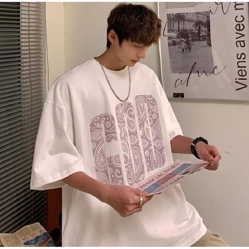 Мужские футболки с коротким рукавом с буквенным графическим принтом, модные брендовые футболки для мужчин, мужская одежда, повседневная футболка, мужские летние топы в корейском стиле ретро для мужчин