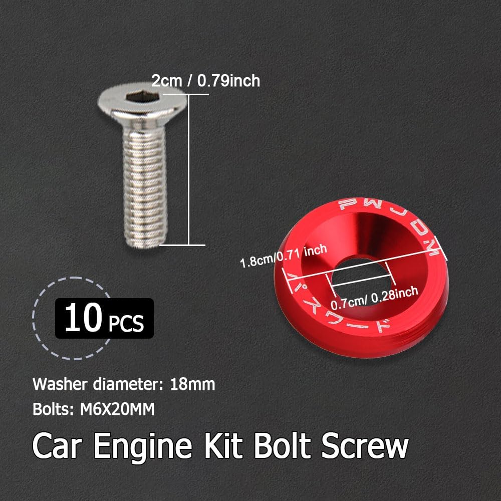20 шт. Болт-шайба для крыла и бампера, Алюминиевая шайба для крыла, Комплект для украшения моторного отсека, Крепеж M6, Комплект шайб для крыла JDM, Подходит для болта-шайбы бампера,