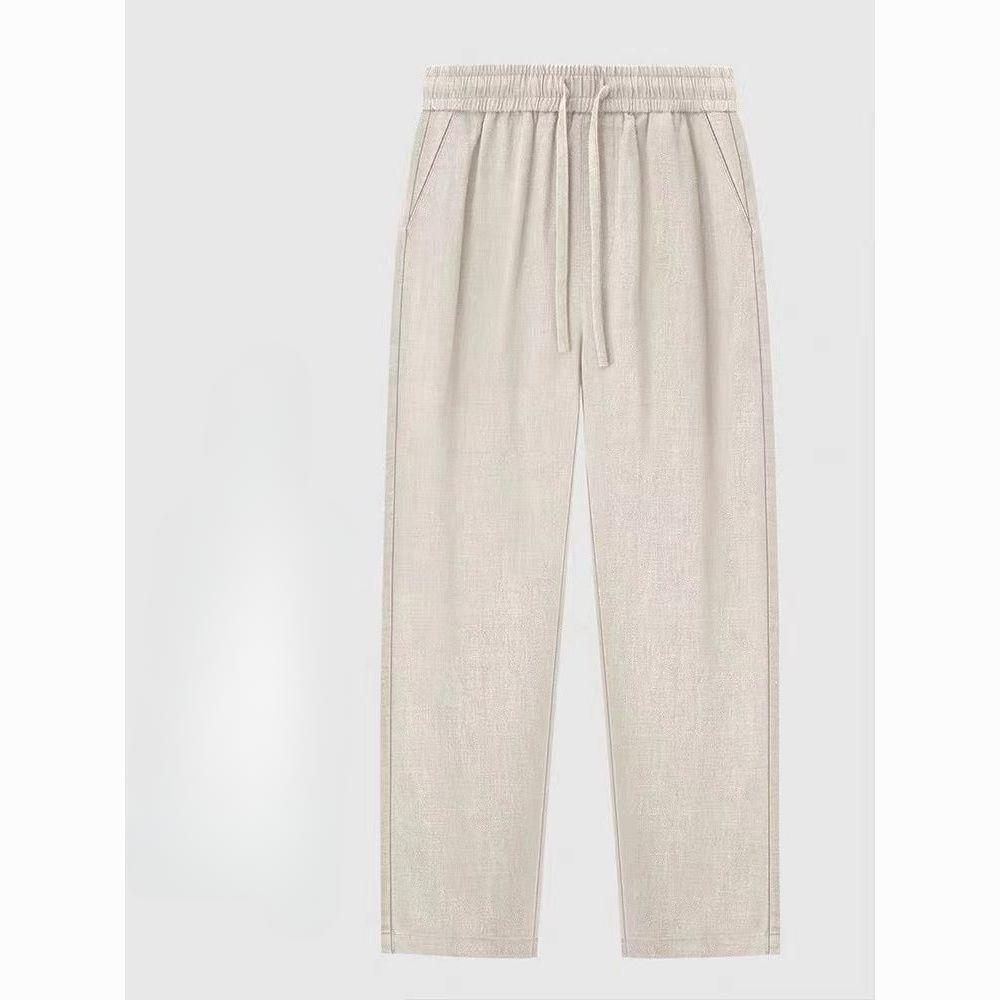 Льняные хлопковые дышащие свободные повседневные пляжные простые однотонные свободные прямые брюки со шнурком