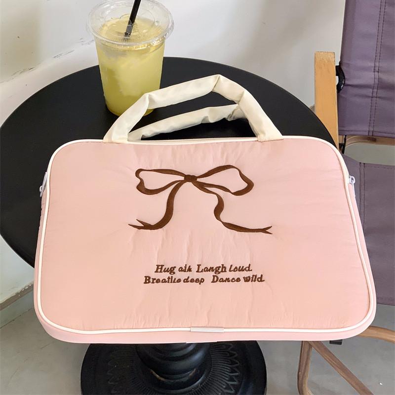 Cute Embroidered Bow Laptop Sleeve Handbags For Macbook Air Pro 11 13 14 15.6 Inch Cover For Ipad Pro 11 12.9 2024 Tablet Pouch