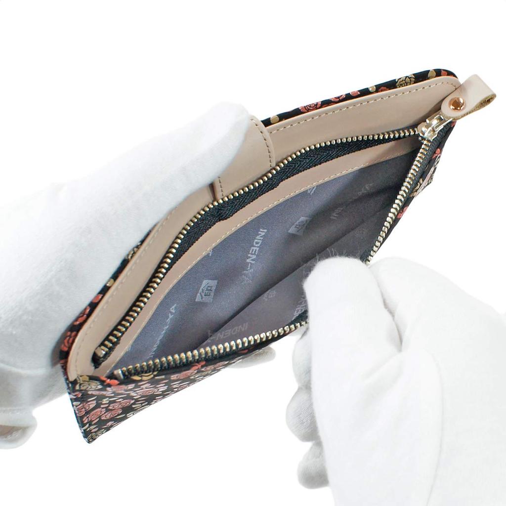 Тонкий длинный кошелек Inden из оленьей кожи Kaguwa Rose Petite Черный x Белый Розовый лак 8402 [Indenya]