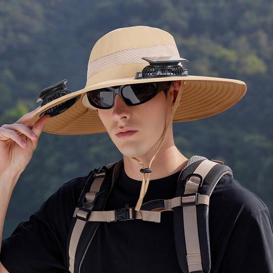 Outdoor Hat with Dual Power Supply Fan Summer Wide Brim Sun Hat Cooling Fishing Hiking Sun Protection Hat