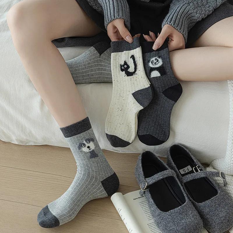 Носки женские Caroon Cat Dog Panda вышивка японские Kawaii милые носки корейская мода Harajuku ретро уличная одежда длинные носки подарки