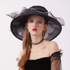 Elegant Plain-Color Large Flower Sunshade Hat for Ladies Graceful Lady's Sun Hat with Wide Brim for UV Protection