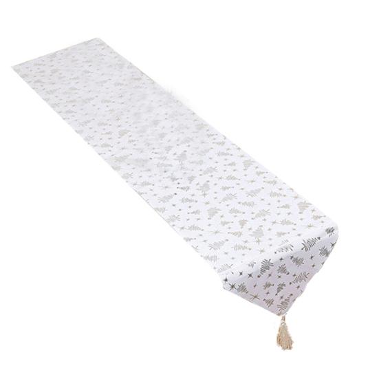 Декор кисточками Длинная дорожка на стол Праздничная атмосфера Рождественский штамп Листья Принт Скатерть Рождественское украшение Домашнее украшение