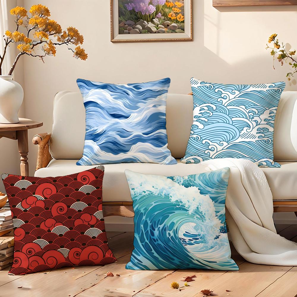 Simple Wave Pattern Design Cushion Cover Premium Comfort Reversible Pillow Cove Two in One Design for Any Room Car Interior
