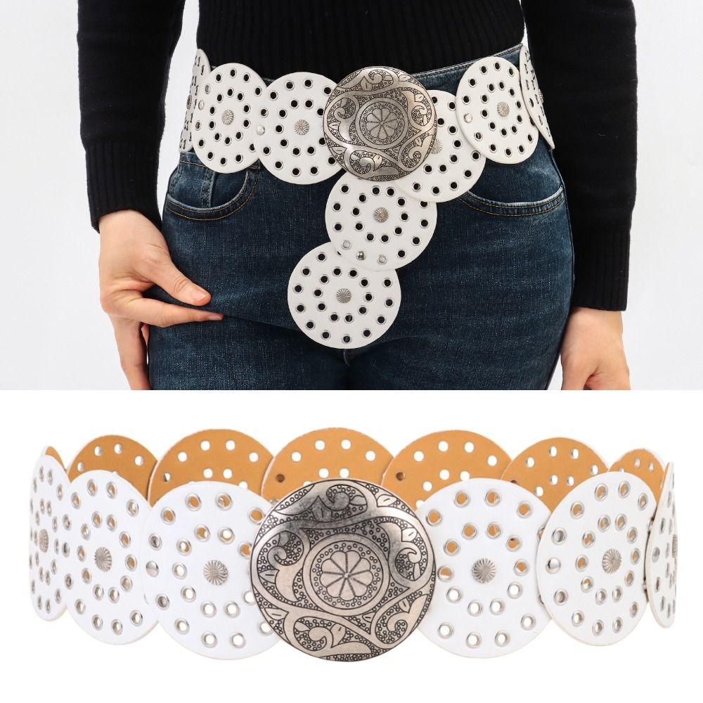 Western Style Disc Belt Y2K Wide Disc Belt Y2K Hollow Disc Belt Hollow Belt for Women