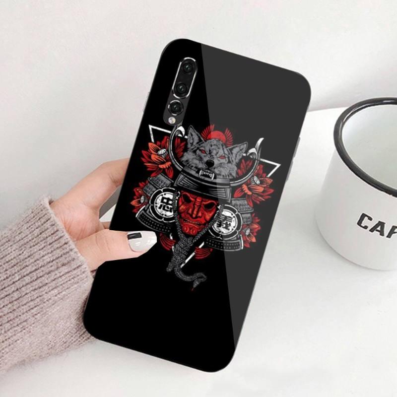 Чехол для телефона с маской японского самурая Oni для Huawei P50 P40 P30 P20 Pro Mate 40 30 20 Pro Nova 9 8 7 ПК, стеклянный чехол для телефона
