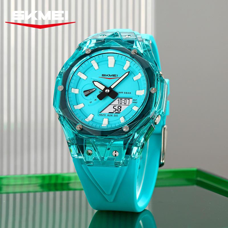 Men's Women Octagon Dial Digital Watch Waterproof Luminous Dial Sport Wristwatch with Alarm Outdoor Student Clock Jelly Color