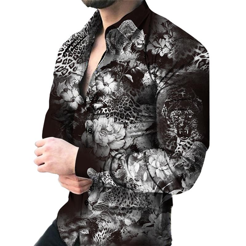 Fashion Casual Men 3D Printed Shirt Micro Stretch Social Shirt