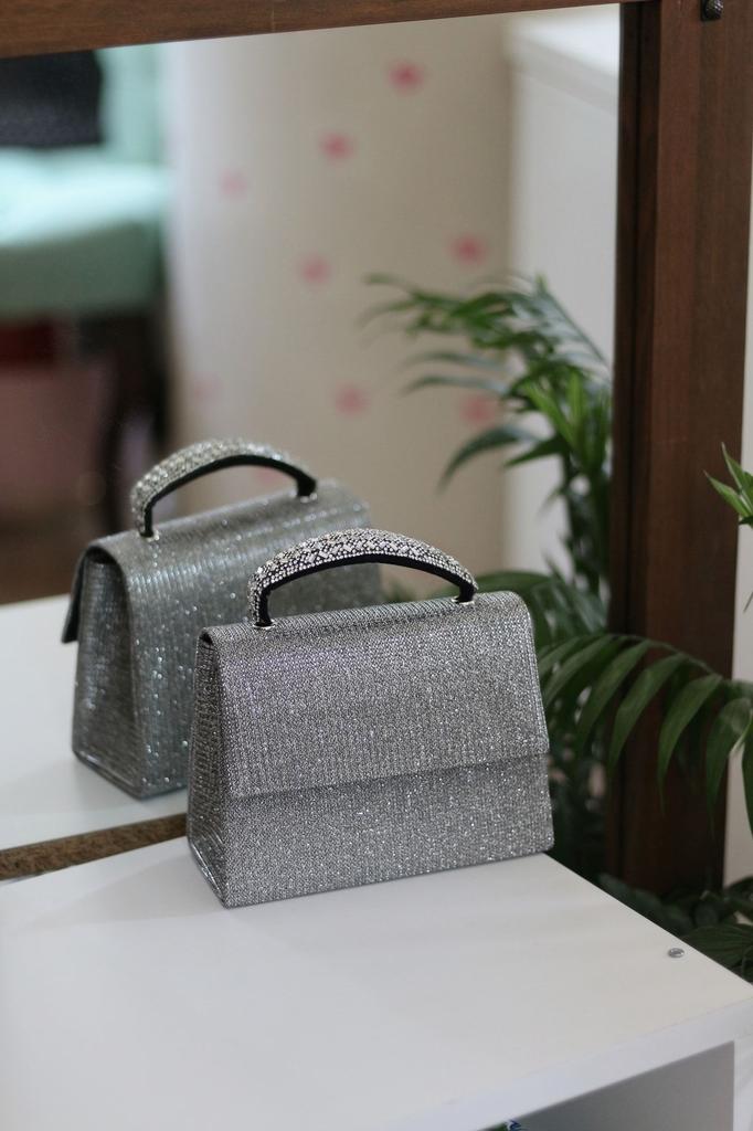 Women's Stylish and Useful Evening Dress Bag Women's Silvery Gold Stone Detailed Evening Dress Shoulder Bag